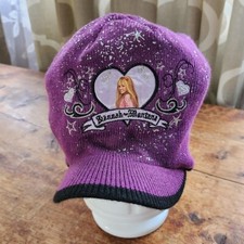 VTG Hannah Montana Knit Cap Hat Purple Silver Splatter Brim Stars Miley Cyrus EC
