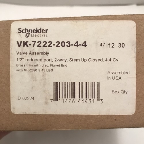 Schneider Valve Assembly VK-7222-203-4-4 1/2” Reduced Port 2-way 4.4Cv. New - Picture 2 of 10