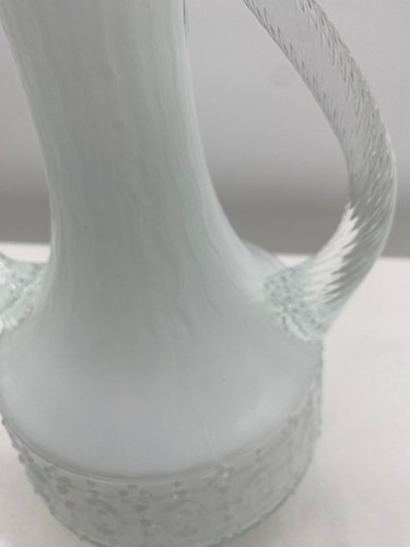 Stelvia Empoli Italy Fiorentina Mid Century Vase Clear Handles White Glass - Picture 18 of 24