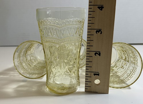 VTG 4 Federal Patrician Spoke Amber Depression Glass Juice Glasses 4"x2" 1933-7 - Picture 8 of 9
