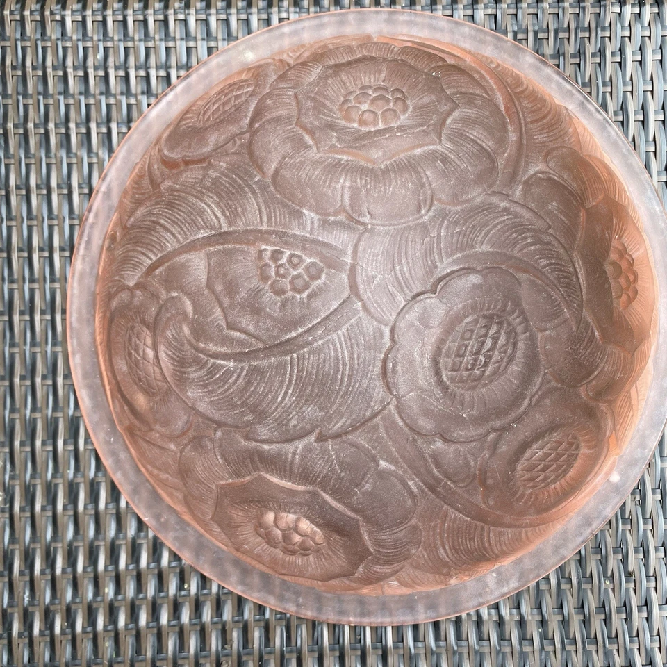 Antique French 14” Glass Art Deco Chandelier Dome Ceiling Light Fixture Pink - Image 2 of 4