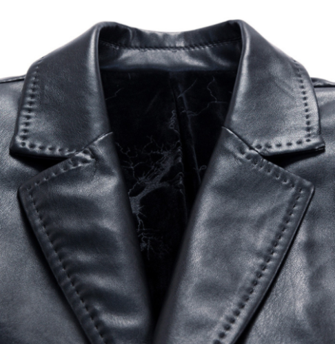 Hombres NEGRO Halloween Suave Piel de Cordero Abrigo Trinchera Hecho a Mano Elegante Formal - Imagen 3 de 8