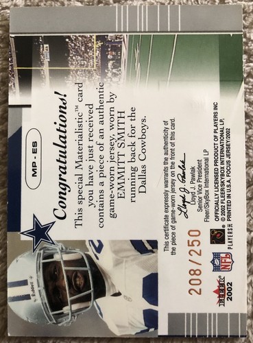 EMMITT SMITH 2002 Fleer Focus Jersey Materialistic Plus Game-Worn /250 MP-ES - Picture 2 of 10