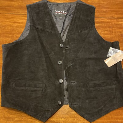 Wilson The Leather Experts Vest Men's L Suede Front Black Pockets New With Tags
