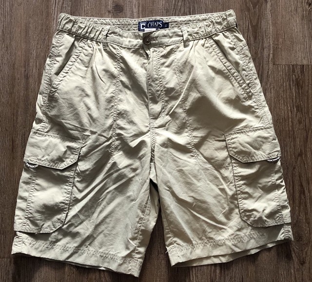 Ralph Lauren CHAPS 32 Mens shorts Khaki Tan Elastic Waist 100 Nylon RN