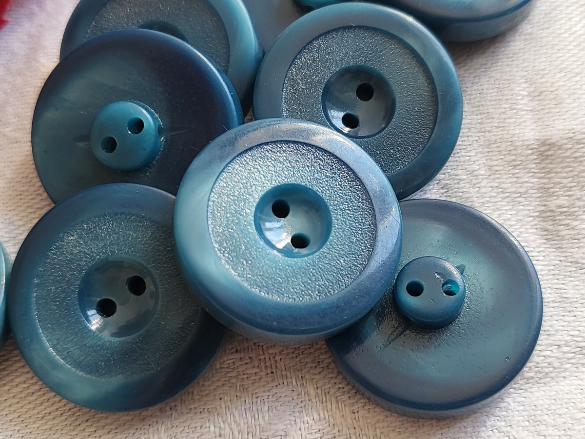 Lot De 6 Boutons Vintage épais Bleu Argenté - Diamètre 2,6 Cm - Occasion - France