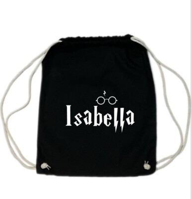 Personalised PE shoe sports cotton drawstring bag black name black