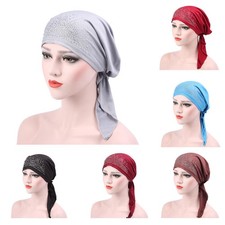 Muslim Women Hijab Turban Chemo Cap Bonnet Pre-Tied Hair Loss Hat Arab Headscarf