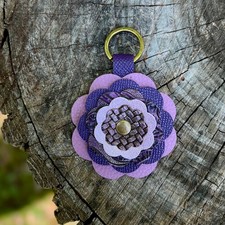 Leather Flower Bag Charm - Shades of Purple