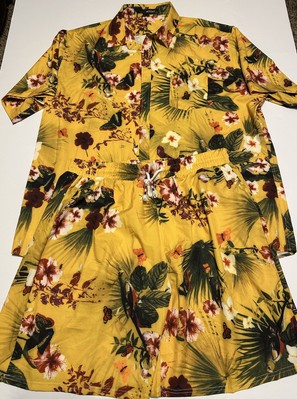 Mcedar Men s Hawaiian Vacation 2PC Shirt & Short Floral Design Size 2XL