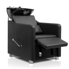 Ceramic Hair Wash Bowl Sink with Shampoo Chair, Manual Recline & Leg Rest