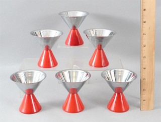 6 Antique Art Deco FORMAN BROTHERS Chrome & Red Bakelite Cocktail Shaker Cups NR