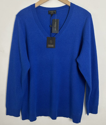Charter Club 100% Cashmere Plus 1X Luxe V-Neck Sweater Womens Bright Marine NWT