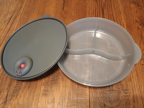 Tupperware Kristallwelle geteilt Mikrowellenschale grau 3284C belüfteter Deckel schwarz 10 Zoll - Bild 4 von 8