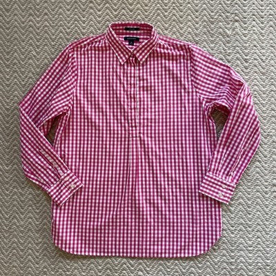 Lands End No Iron Supima Cotton Gingham Popover Top Blouse Shirt Women Size 14