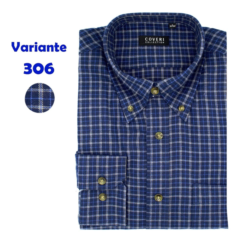 Camicia flanella manica lunga uomo botton down COVERI COLLECTION M L XL XXL - Immagine 4 di 4