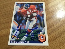 1992 Fleer Greg Lewis Autographed Football Card Denver Broncos #100