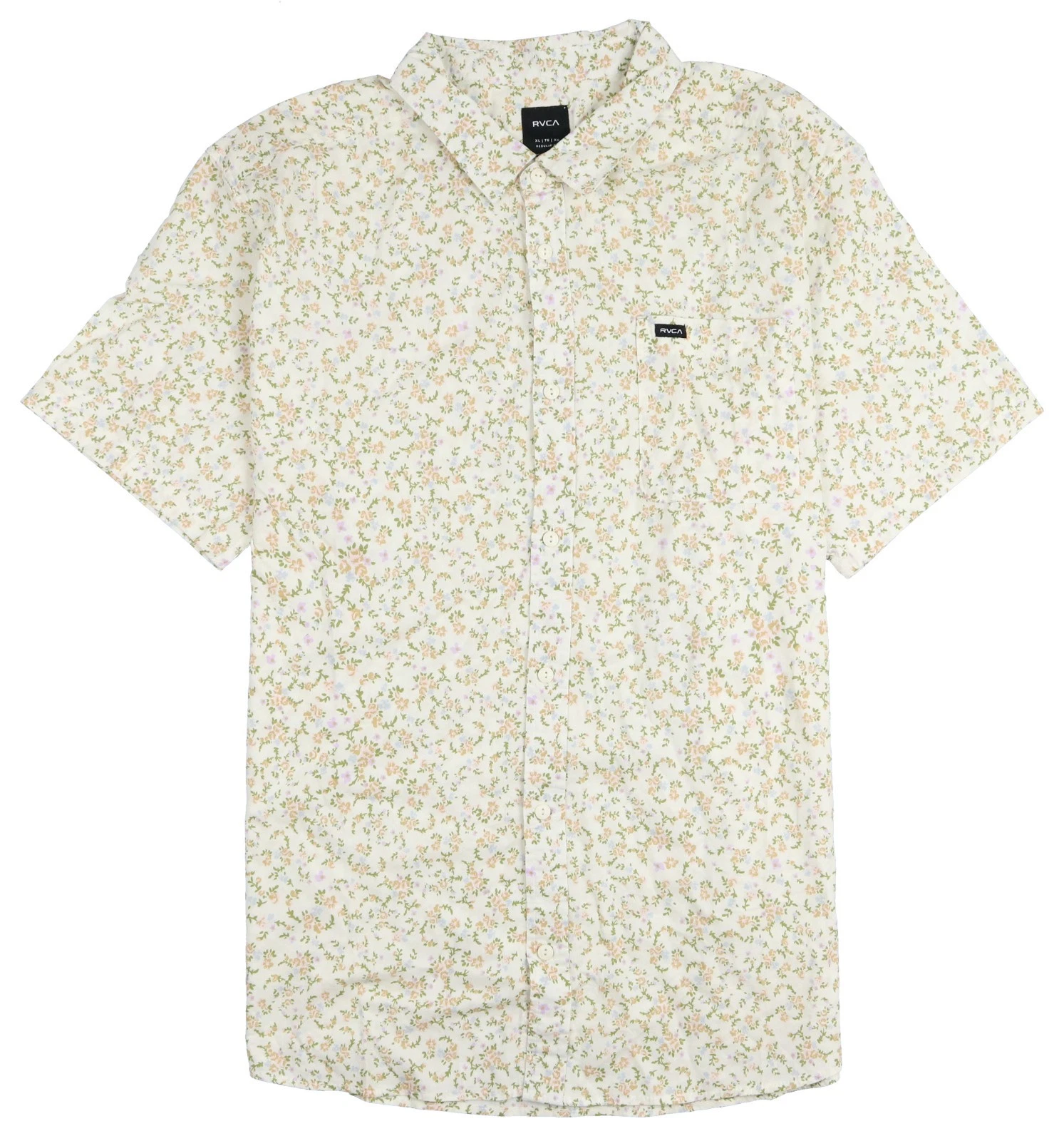 RVCA Botanical Floral Short Sleeve Button Up Shirt sz XL X-Large Beige Brown