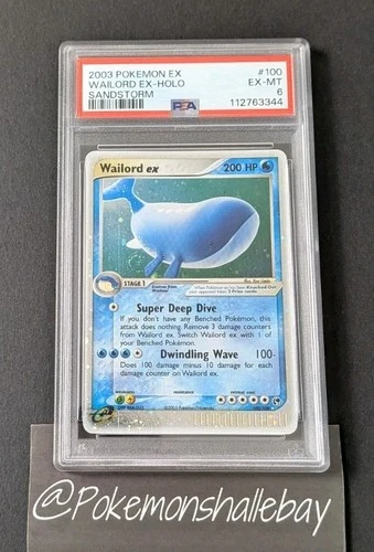 Wailord ex 100/100 - Ex Sandstorm *PSA 6 - EX-MT* Holo Pokemon *DOUBLE SWIRL*