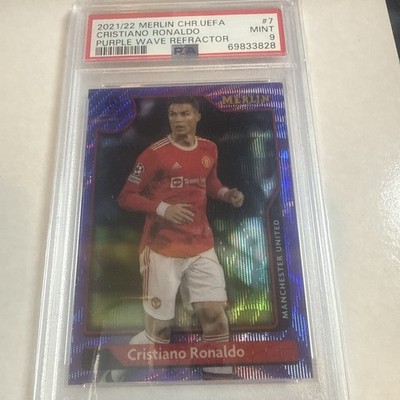 Topps 2021-22 Merlin Chrome UEFA Cristiano Ronaldo #7 Purple Wave  /15 PSA 9