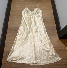 Vtg Gilligan O'Malley Cream Satin Slip Dress Nightgown Lace Trim Coquette 90s Y2
