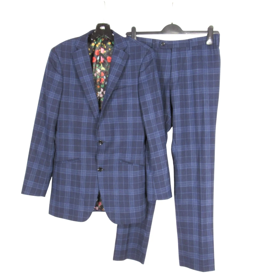INDOCHINO Navy WOOL 2-Buttons KINGSCOURT BASKETWEAVE PLAID Blazer/Pants SUIT 38 - Image 2 of 4