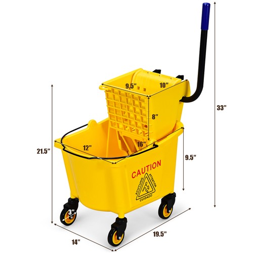Premium Commercial Mop Bucket Side Press Wringer On Wheels Cleaning 26 Quart - Picture 2 of 6