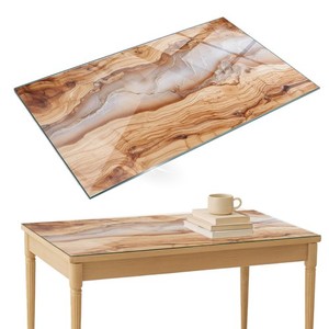 Plateau de Table en Verre pour Salle à Manger Bois Naturel Avec Résine 120x80 cm