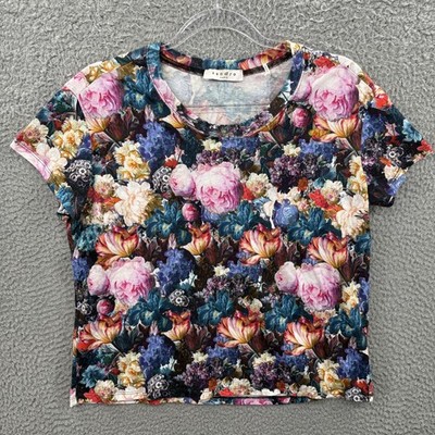 Sandro T Shirt Womens Small 2 Floral Multicolor Paris Designer Romantic Boxy Tee