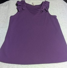 BiBi Purple Ruffle Shoulder Sleeveless Top   Women  s M  Casual V-Neck Tank Blouse