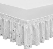 Wrap around Elastic Eyelet Bed Skirt Dust Ruffle White, Queen/King-14 1/2 Inch