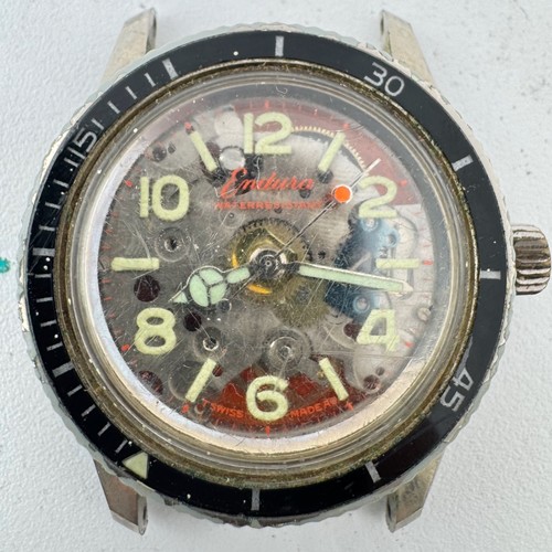 Vintage Endura Skeletonized Diver Style Men's Mechanical Wristwatch Swiss