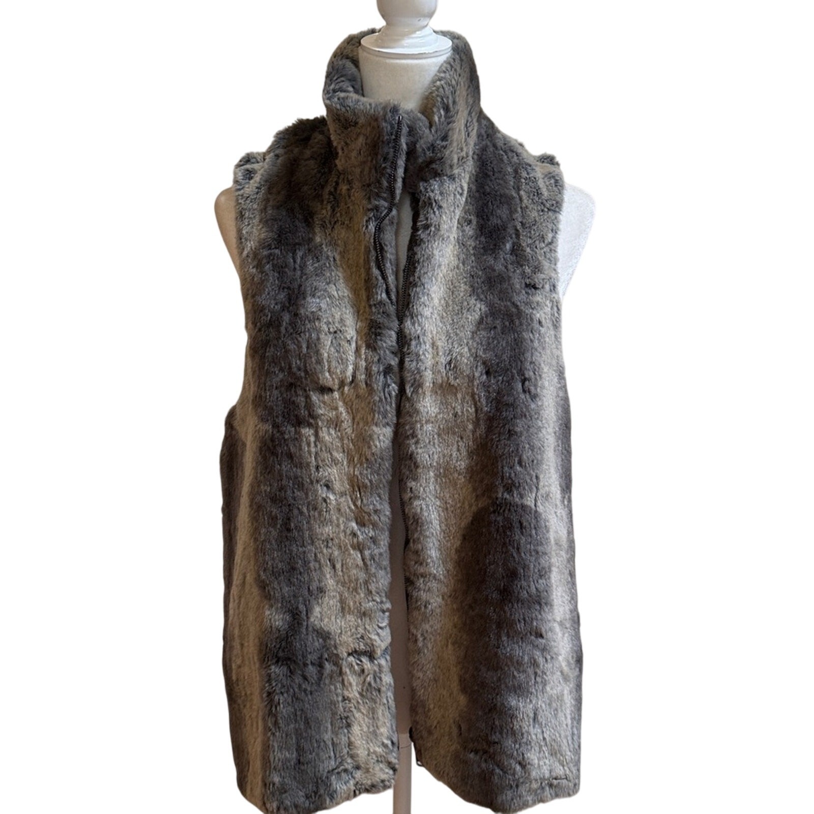 Elegant Gray Faux Fur Vest