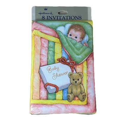 Vintage Hallmark Baby Shower Invitations 8 Count Sealed w/ Envelopes Teddy Bear