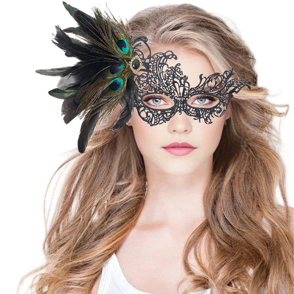 Sexy Ladies Masquerade Feather Venetian Mask Fancy Dress Party Eye Mask Props - Image 3 of 4