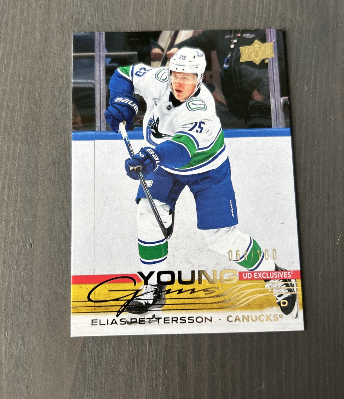 2025-26 UPPER DECK SERIES 1 EXCLUSIVES YOUNG GUNS ELIAS PETTERSSON /100  #223