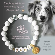 Personalized Pet Memorial Bracelet Custom Engraved Howlite Beaded Paw Charm Loss