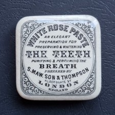 Antique Square Pot Lid S.maw.son & Thompson White Rose Toothpaste London c1910's