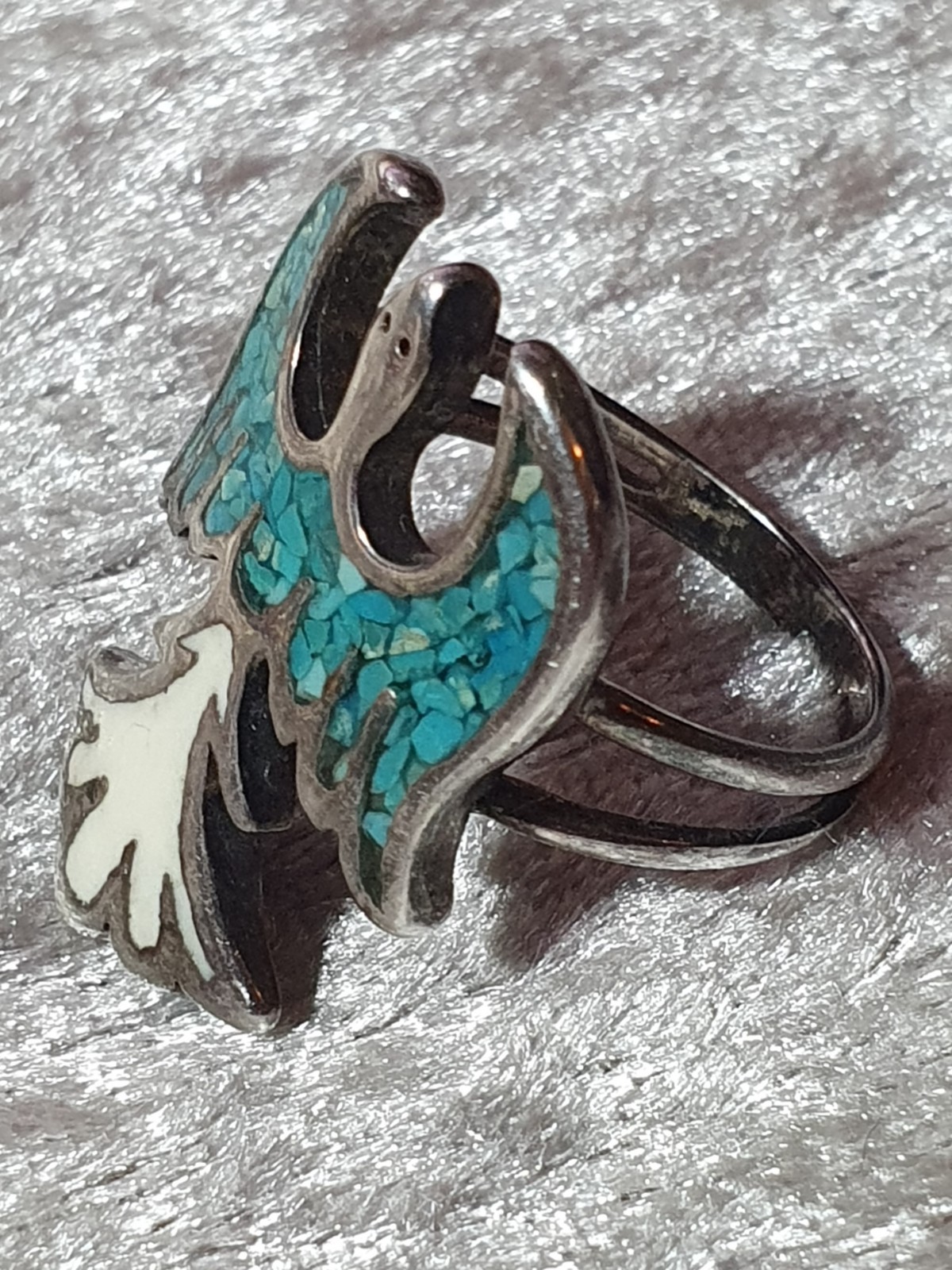 Native American Silver Turqoise Eagle Ring Unmark… - image 3