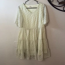 Green Swiss Dot Tiered Midi Dress Sheer Overlay Romantic Cottagecore M Feminine