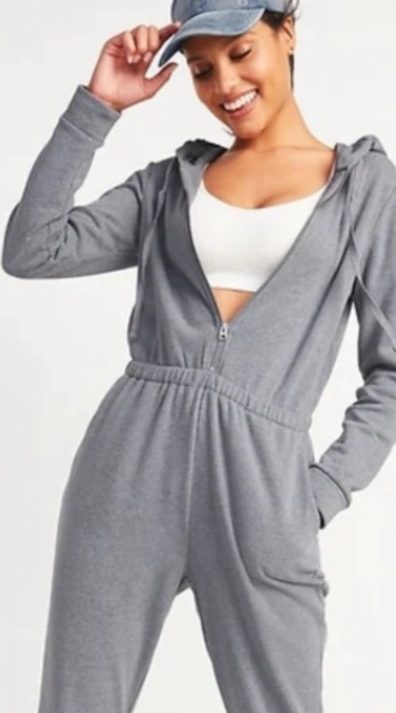 Old Navy Hooded Zip Up Jumpsuit Blueish Gray/Grey Size Large