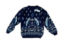 Vintage 90s Vanderbilt Navy Blue Patterned Knit Sweater NWT Womens Large