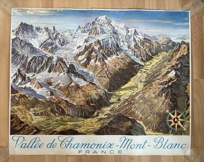 VINTAGE 1962 CHAMONIX MONT BLANC Poster Original Louis Koller Map 30.5x25 RARE