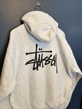 Brand New Stussy Script Gray Cotton Men  s Hoodie Size XL NWT