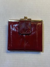 Vintage Red Eel Skin Leather Wallet Kiss Lock Coin Purse 1980s Retro