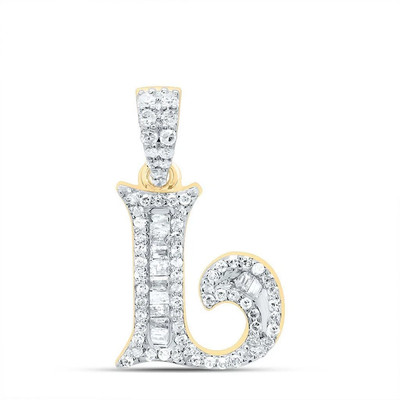 10K Gelbgold Diamant alte englische Blockschrift Initiale L Anhänger 1/4 ct klein