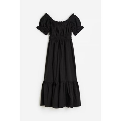H&M Dark Cottagecore Prairie Dress Size XXL Black Off the Shoulder Cotton Eyelet