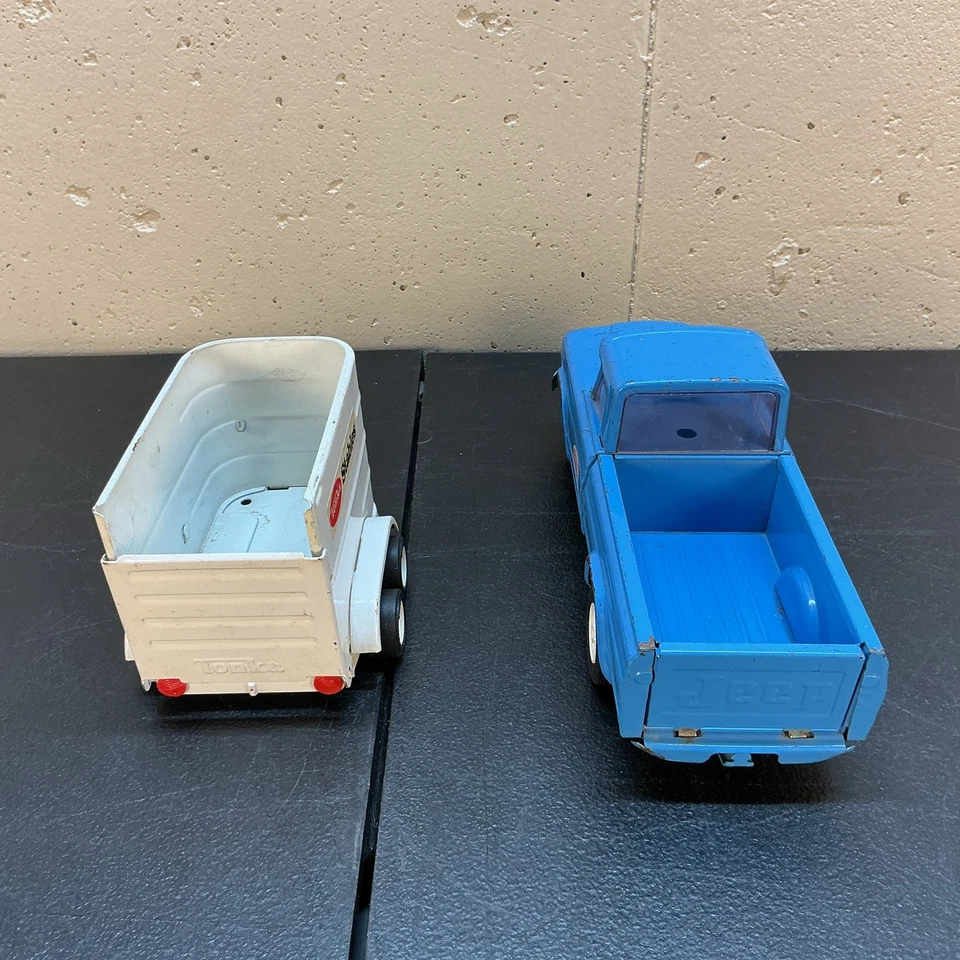 "Camioneta pick-up Jeep Tonka azul vintage años 60 9"" acero prensado + remolque" Foto 4 de 4