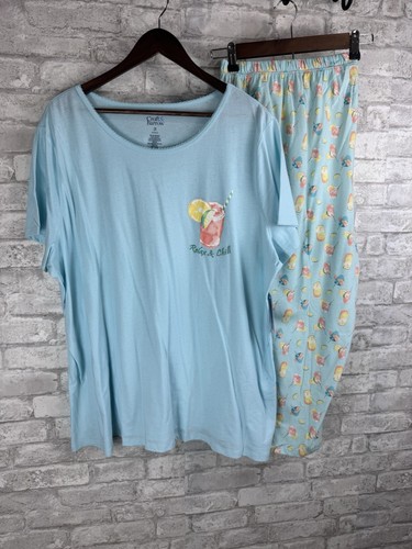 New Women's Croft and Barrow Sleepwear Set Pajama Top and Crop Bottom Knit 2x