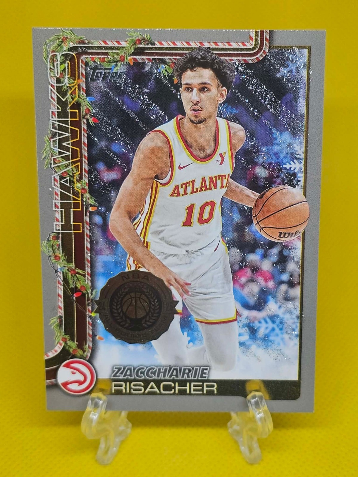 2025-26 Topps Holiday Silver Glitter Zaccharie Risacher #H49 All Rookie ATL SP